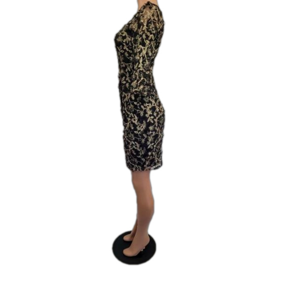 Adrianna Papell Black Gold Metallic Embroidered Sheath Dress 4 - Picture 7 of 14
